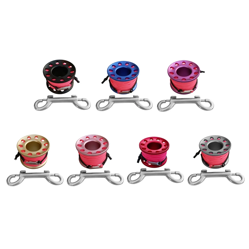 15m/49ft Finger Spool Reel with Double Ended Hook and High Visibility Pink Line  - for Scuba Diving Snorkeling Freediving