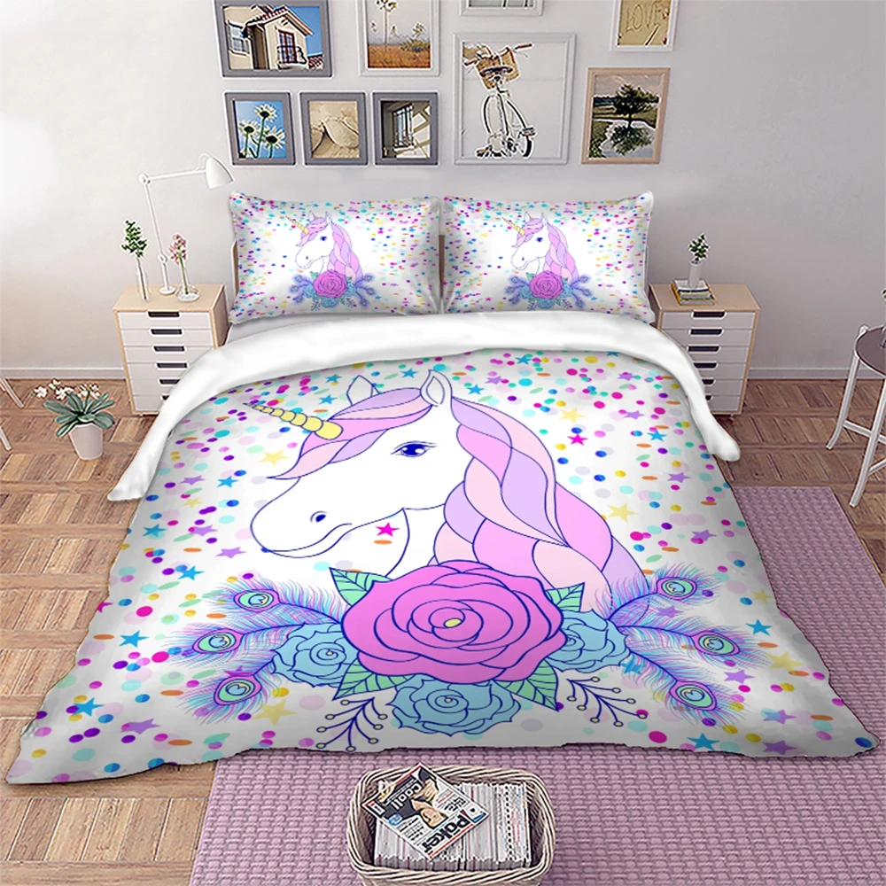 Pink Unicorn Bedding Set Twin Full Queen King Double Size Duvet Cover