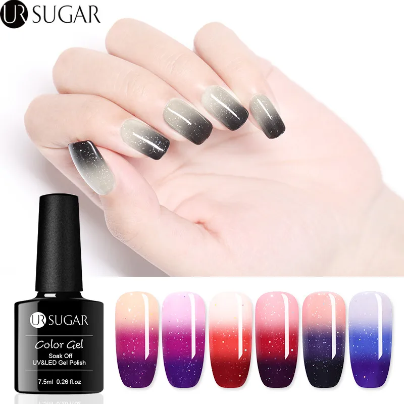 

UR SUGAR 7.5ml Holographic Glitter Thermal Color Changing Gel Nail Polish 3 Colors Temperature Soak Off UV Gel Varnish Nail Art
