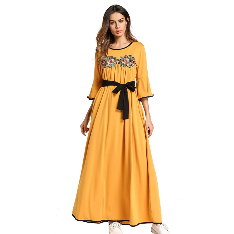Jubah Ближний Восток исламский, арабский одежда элегантное платье с вышивкой мусульманское макси юбка с бантом кимоно свободные длинные халаты