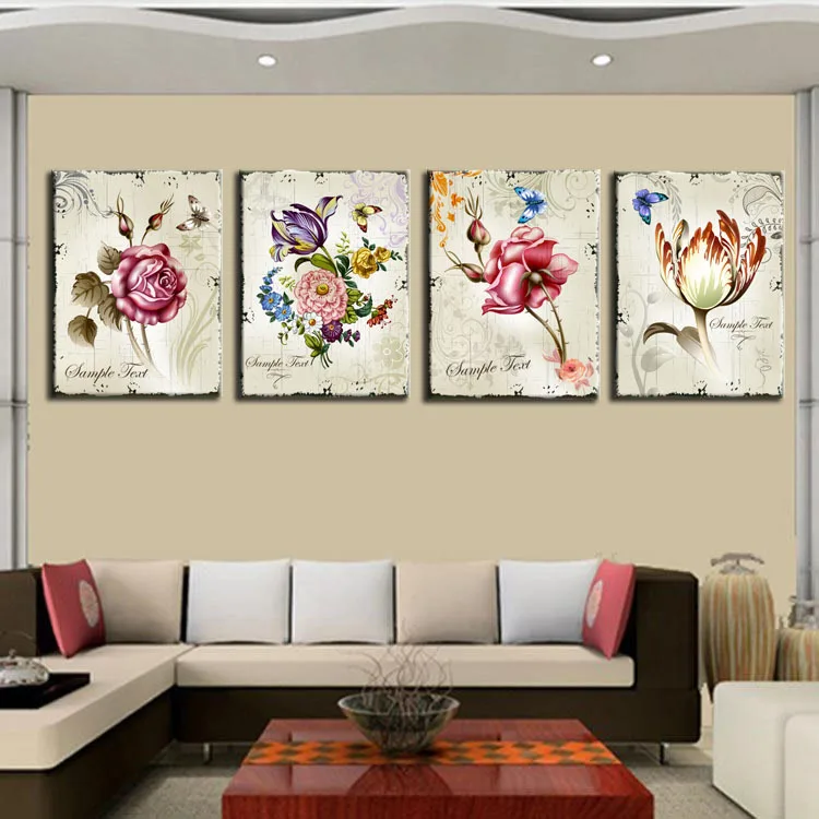 4 pieces classic floral canvas painting flower new art modular