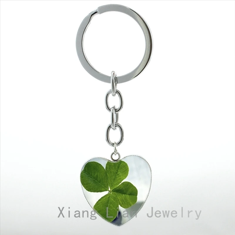 

Handmade green Shamrock Clover Pendant keychain Lucky Charm Irish 's day Jewelry key chain ring for women gifts HP215