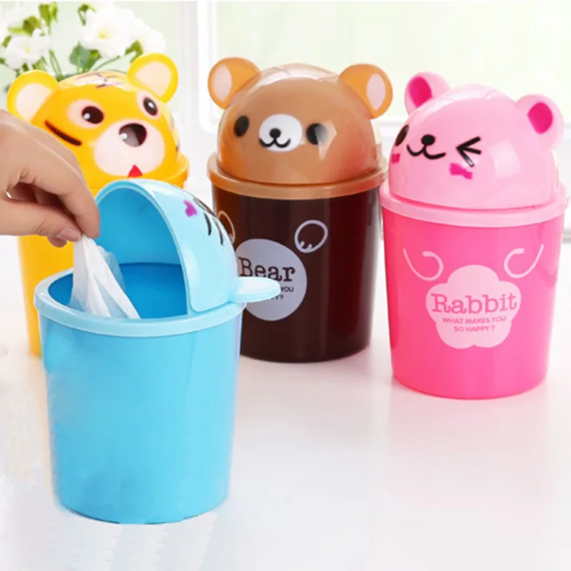 

Cute Trash Box Little Bear Creative Multifunctional Office Desktop Paper Garbage Stationery holder Plastic Trash Box With Covers
