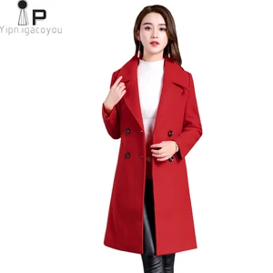 Red Woolen Coat Women Autumn Winter Wool Coat Long Warm Double Breasted Overcoat Women Korean Fashion Female Jacket 3XL4XL