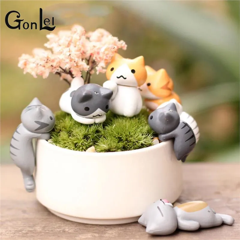 

GonLeI 6 Pcs/Set Cute Cartoon Lazy Cats For Micro Landscape Kitten Action Figures Pot Culture Tools Garden Decorations Z448