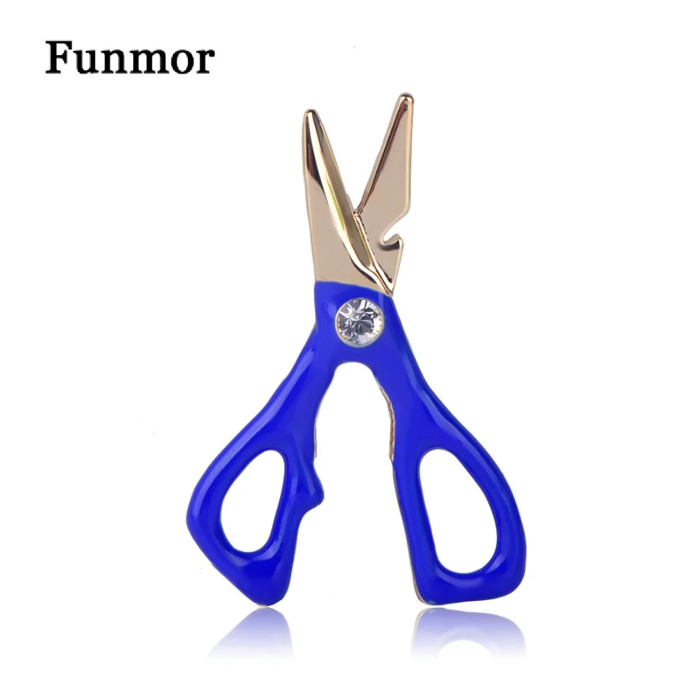 

Funmor Blue Enamel Scissors Brooches For Women Men Coat Dress Suit Accessories Lapel Pins High Quality Tools Brooch Corsage