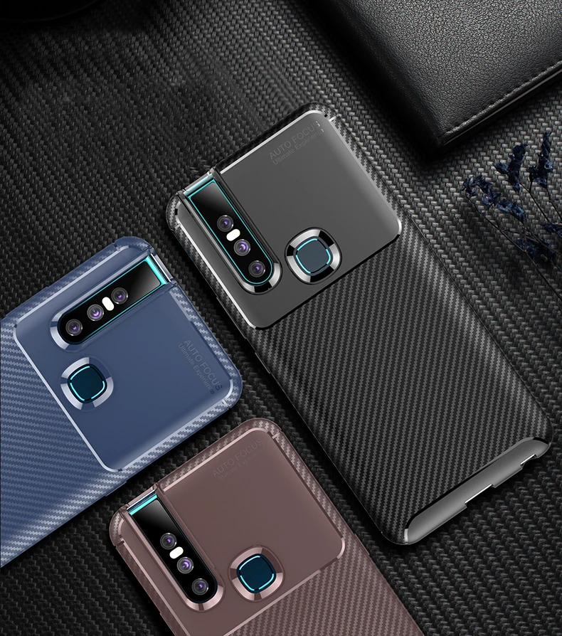 Luxury Case For Vivo V15 Pro X27 S1 X23 Y97 V11 Pro Soft Silicone Carbon Fiber Phone Protection Back Cover Shockproof Case