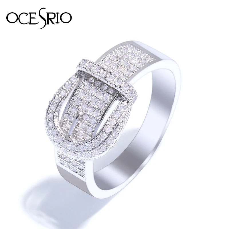 OCESRIO Трендовое кольцо с пряжкой на ремне с кубическим цирконием, женские серебряные кольца с камнем для женщин, ювелирные изделия anillos mujer rig-f53