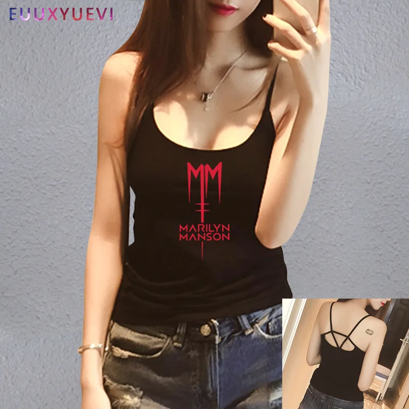 Classic Marilyn Manson Rock women girl tank top shirt Short Sleeve Cotton Casual Tanks Camis Tee tops wholesale