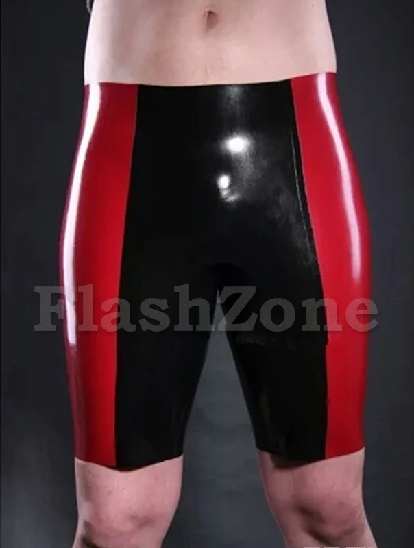 Мужские черные и красные модные латекс короткие штаны
