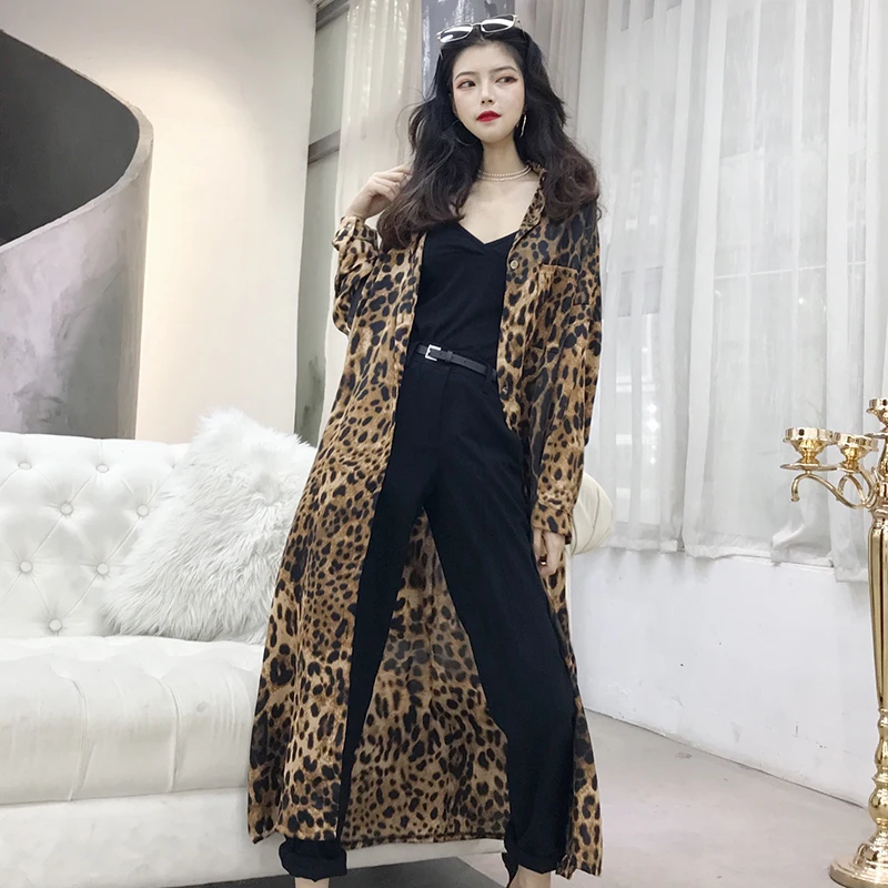 Винтажные женские блузки с леопардовым принтом, длинный рукав, карманы, длинное кимоно, блузки, уличная одежда, рубашки, женские топы, женская рубашка