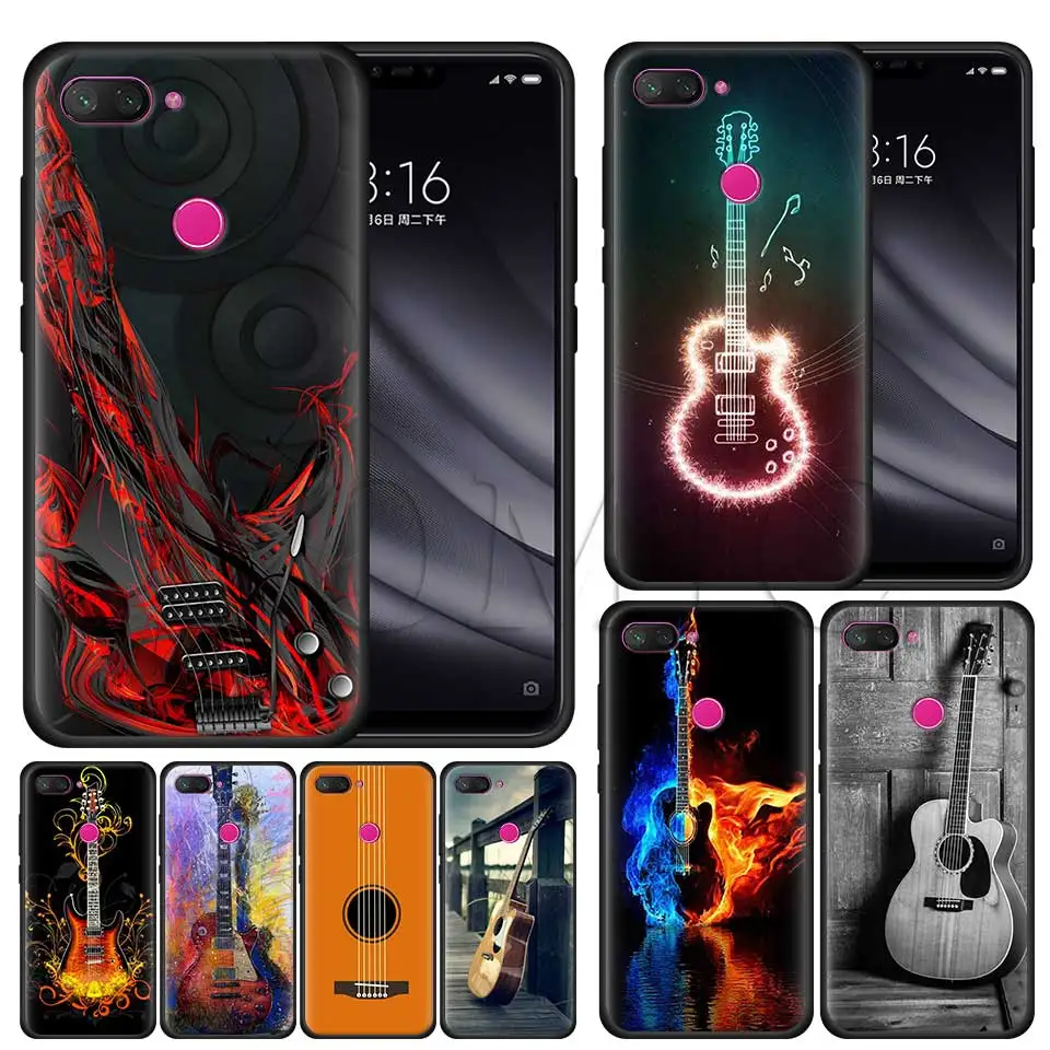 

Silicone Case for Xiaomi 8 A2 Lite A1 5X 6X poco F1 Play Redmi K20 Pro Note 7 6 Black Case Cover piano guitar music