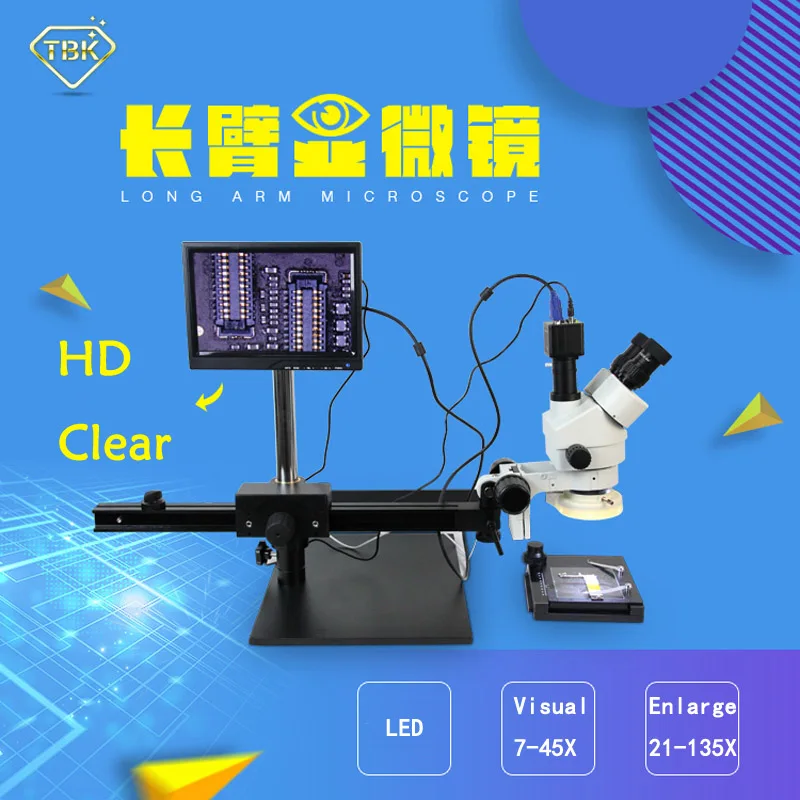 BGA микроскоп Лучший Многофункциональный Длинный рычаг движения электронный цифровой дисплей 7-45x зум операционный процессор инструменты для обслуживания TBK 45L