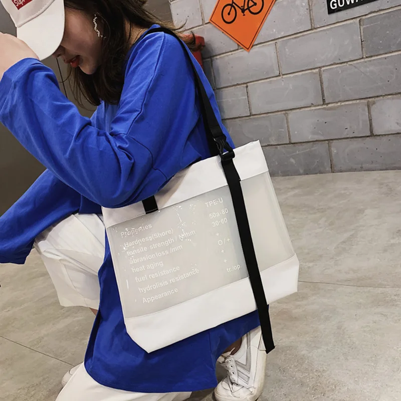

Women Large Capacity Translucent Shoulder Bag Waterproof Letter Print Handbag LT88