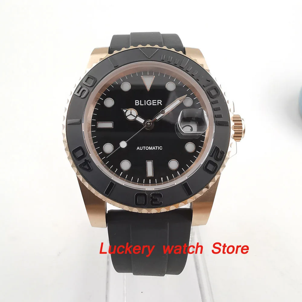 

Bliger 40mm black dial Luminous saphire glass;black Ceramic Bezel Automatic movement men's watch-BA52