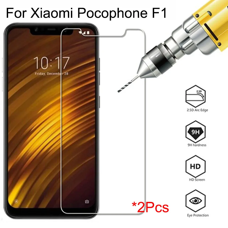 2 шт. Защитное стекло для xiaomi pocophone f1, Защитное стекло для xiomi poco poko f1 me little f 1, Оригинальная защитная пленка 9h