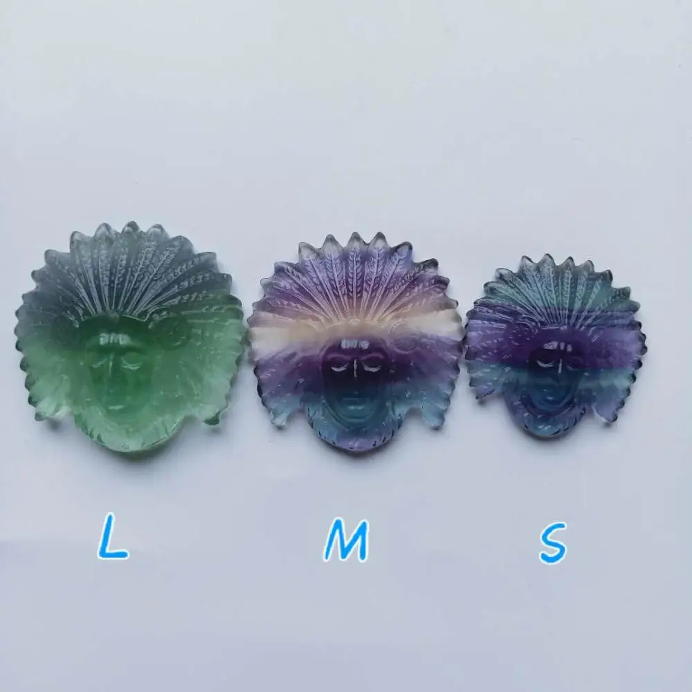 

High Quality Natural Fluorite Native Indian Heads Shape Crystal Hand Polished Feng Shui For Pendants Gift & Home Decor WYQ