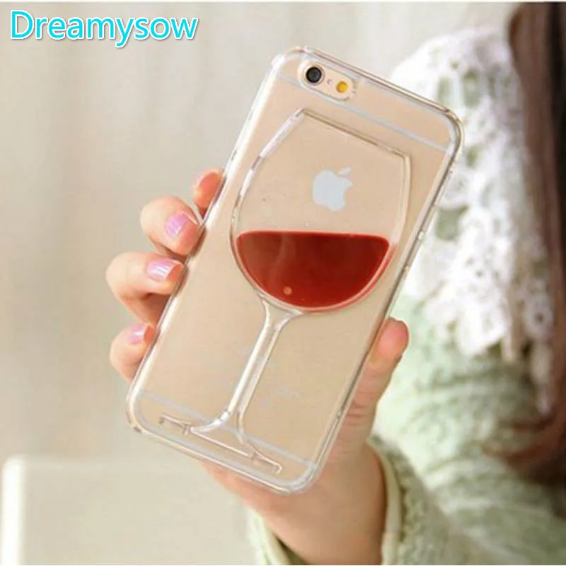 

Newest Case For iPhone X 5 5S SE 6 6S 7 8 Plus 3D Red Wine Glass Liquid Quicksand Transparent Hard Phone Case Back Cover Housing
