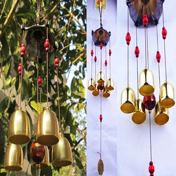 

Copper 5 Bells Wind Chimes Pentagon Pavilion Feng Shui Decorations Windchimes for Outdoor Home Garden Yard Mascot Gifts