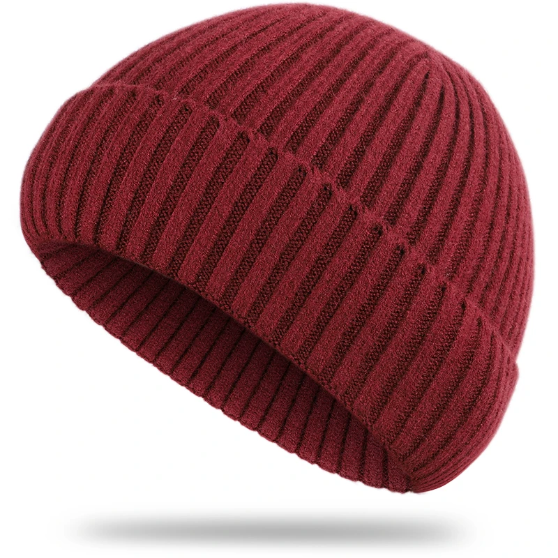 New men's autumn and winter wool warm hat solid color outdoor warm men's and women's wool size adjustable thick winter hat - Цвет: Wine