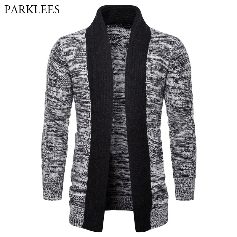 Мужская шаль модель 2018 года Повседневные вязаные кардиганы контрастных