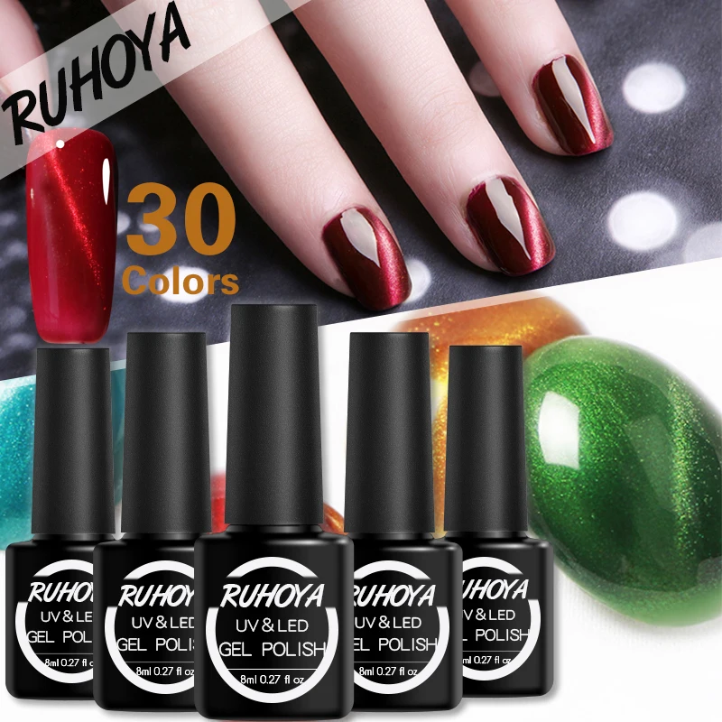 

Ruhoya Red Series Cat Eye's Soak Off UV Gel Nail Polish Lucky Lacquer Hybrid Varnish Stamping Paint Semi Permanent Nail Art DIY