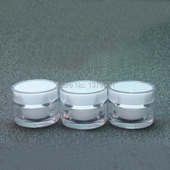 

5g Acrylic Cream Jar White Empty Cosmetic Packing Container Silver Tangent Line,Double Wall,5ml Travel refillable Sample Tins