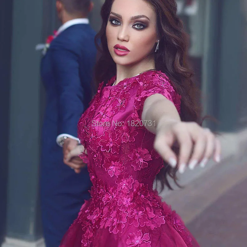 Said-Mhamad-Inspired-3D-Appliques-Evening-Dresses-O-Neck-Luxury-Flowers-Short-Sleeves-Formal-Gowns-Cheap (1)