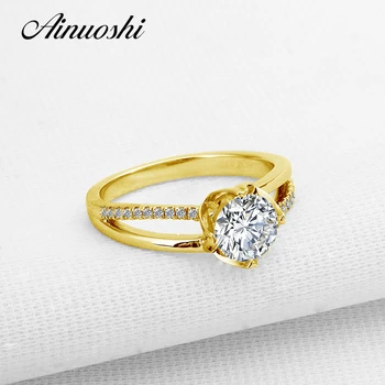 

AINUOSHI 1 Carat Flower Ring Real 14K Solid Yellow Gold Double Pave Setting SONA Diamond Wedding Engagement Women Ring Jewelry