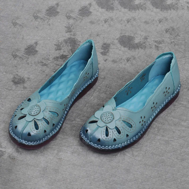 Летнее платье в национальном стиле кожаные сандалии, женская обувь на плоской подошве с мягкой подошвой; ботинки в стиле ретро, с выемками женская обувь Cave