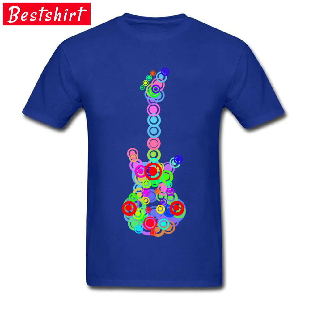  Men Top T-shirts Funny Normal Tees Pure Cotton O Neck Short Sleeve Design T Shirts Summer/Fall Top Quality Cool and colorful guitar music circles blue