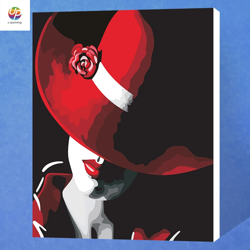 Frameless Digital Painting By Numbers Kits Sexy Woman Red Hat Coloring For Wedding Unique Gift Wall Decor Deal Free | Дом и сад