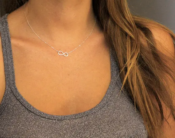 

left sideway 925 sterling silver 18" silver chain tiny girls silver infinity necklace