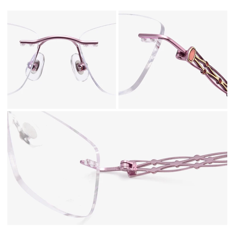 Оптические очки без оправы, оправа для женщин, титановые очки, розовые, винно-красные женские очки, оправа для очков J85523(только для близорукости