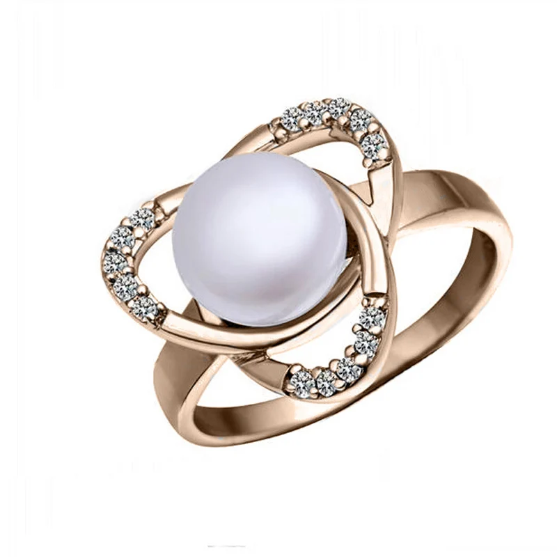 

High-end jewelry crystal flower shape simulated pearl rings prom 1437