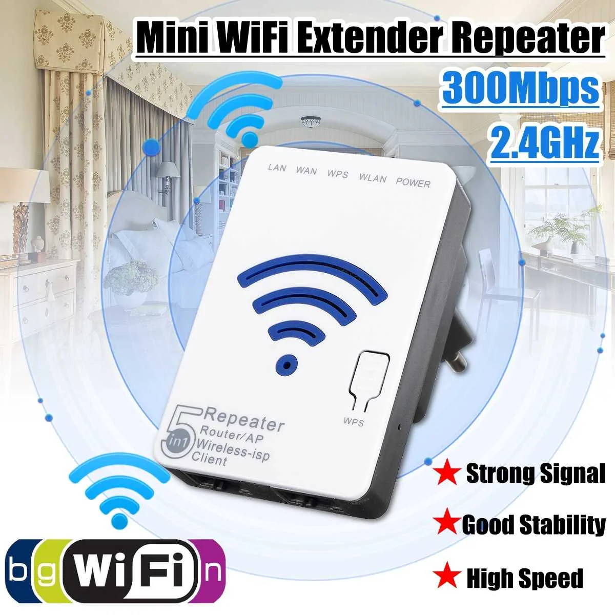 

LEORY WLAN 300Mbps Extender Repeater Mini Router WiFi Signal Booster Extender Amplifier for Travel Office Home