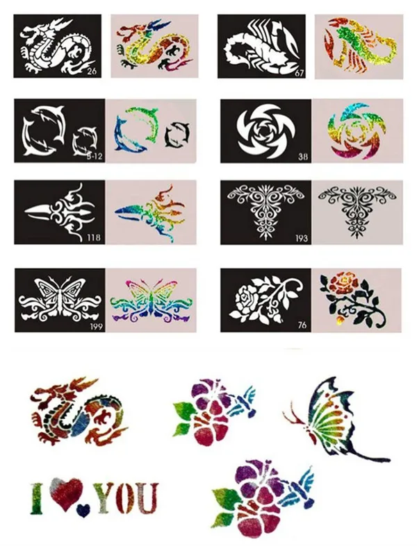 1000pcs/Pack Airbrush Body Paint Stencil Glitter/Flash Stencil For