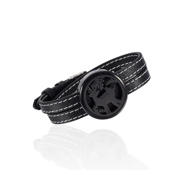 

IJC001 Stainless Steel Black Leather Strap Black Dial Aromatherapy Essential Oils Diffuser Perfume Free12 Pads Keepsake Bracelet