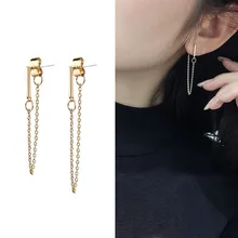 Корейская Драма с цепью серьги женские корейские темперамент диких личности Простые Длинные Модные серьги