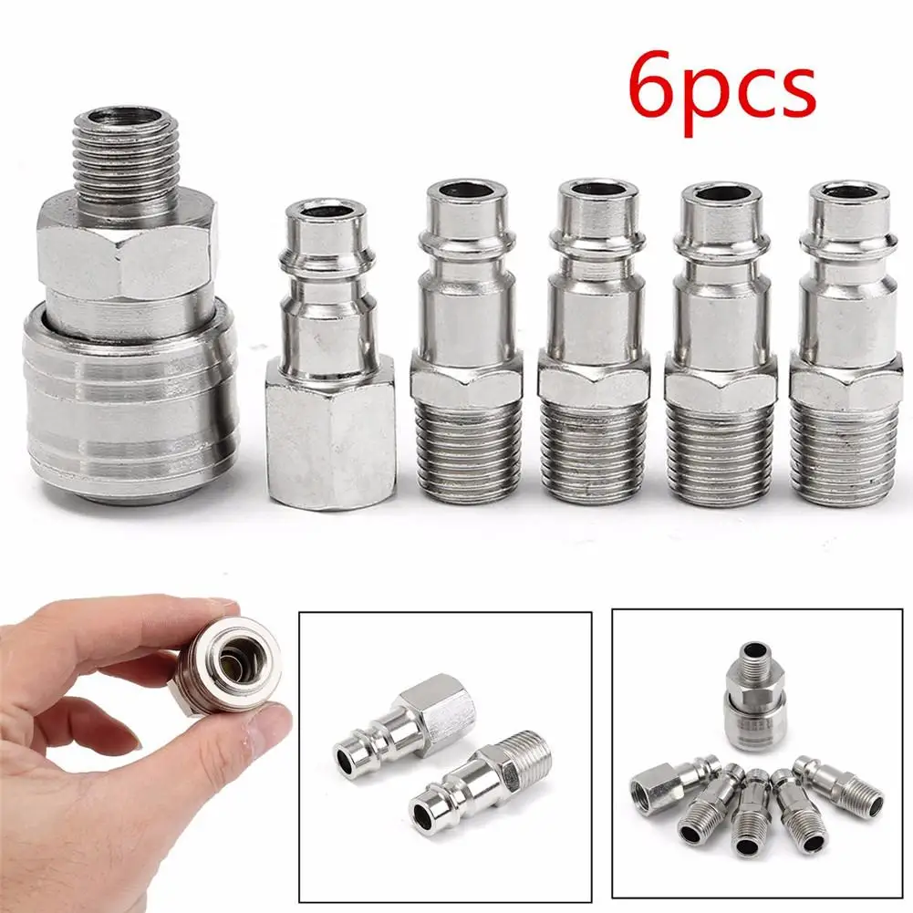 

6pcsk 1/4" Air Hose Compressor Connector German External Thread + European Internal Thread with 4 European External Thread