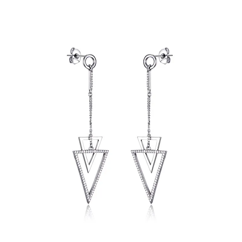 

2019 New Fashion 925 Sterling Silver Zircon Geometric Drop Earrings Elegant Style For Women