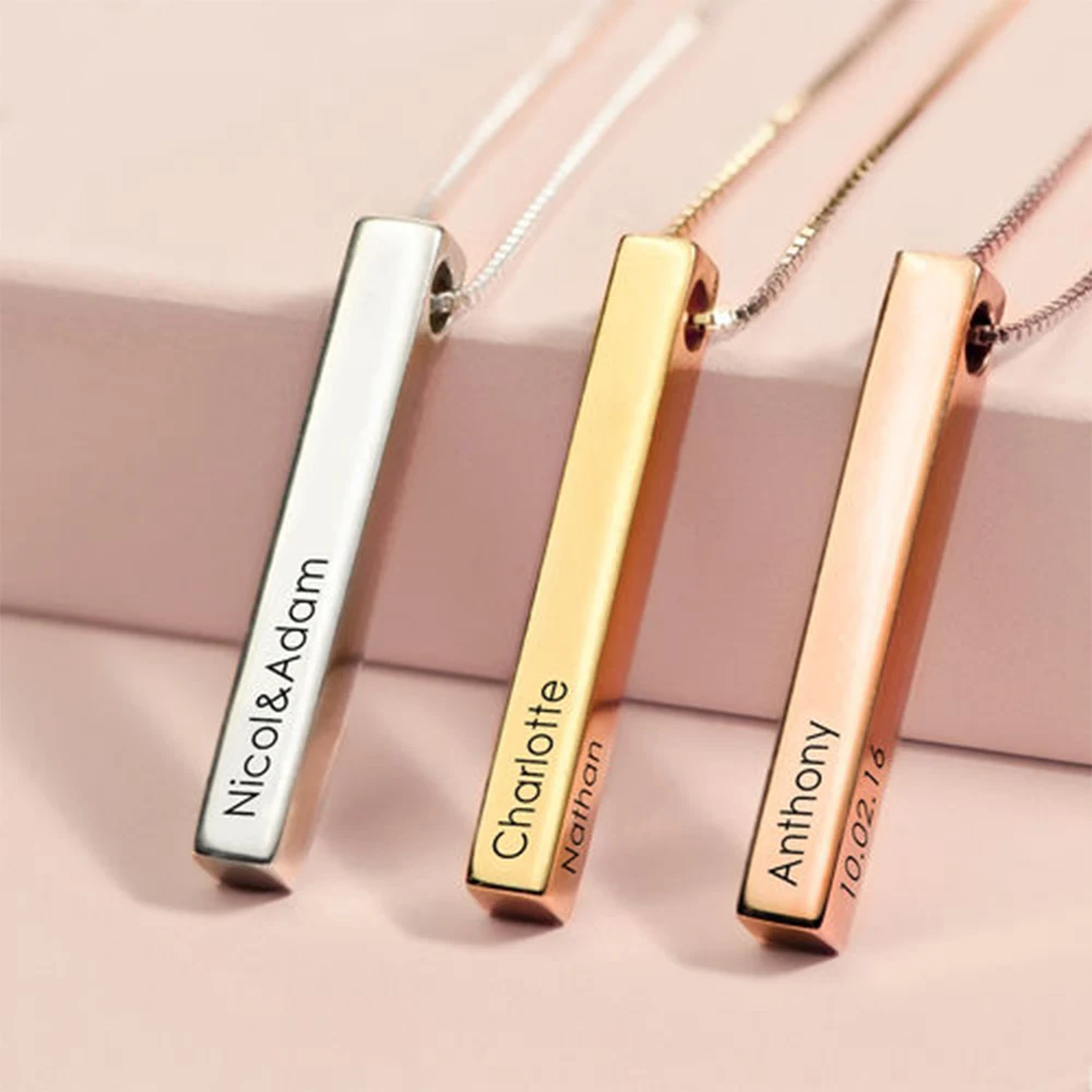 

FYW Engraved Date Name Pendant Necklace Custom Personalized Vertical Bar Necklace Women Wedding Jewelry Anniversary Mom Gift