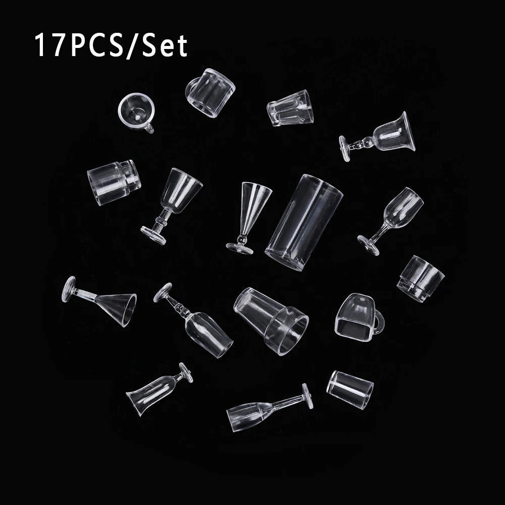 17PCS/Set Mini Miniature Drink Ice Cream Cup Kitchenware Model Kids Transparent Plastic Play Toys DIY Doll Accessories
