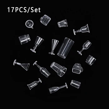 

17Pc Doll Mini Miniature Drink Ice Cream Cup Kitchenware Model Kids Transparent Plastic Play Toys Doll Accessories Decor