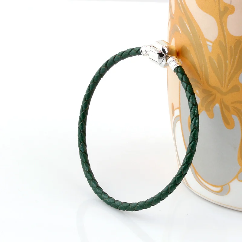 Зеленый Натуральный кожанный браслет с металлическими камнями браслет бусы цепочка ручная работа браслеты подходят металлические сплав стекло Европейские Бусины с большими отверстиями Рождественский подарок