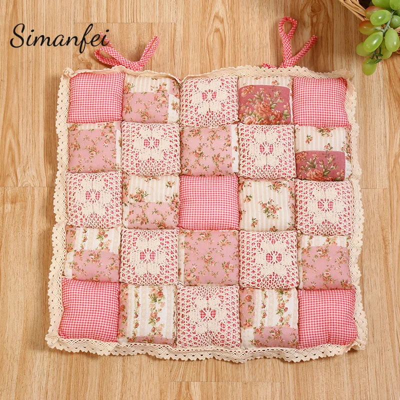

Simanfei Chair Seat Cushion 2017 Cotton Plaid Floral Square Throw Pillows Soft Chair Almofada Rural Style Lace Futon Mat Cojines