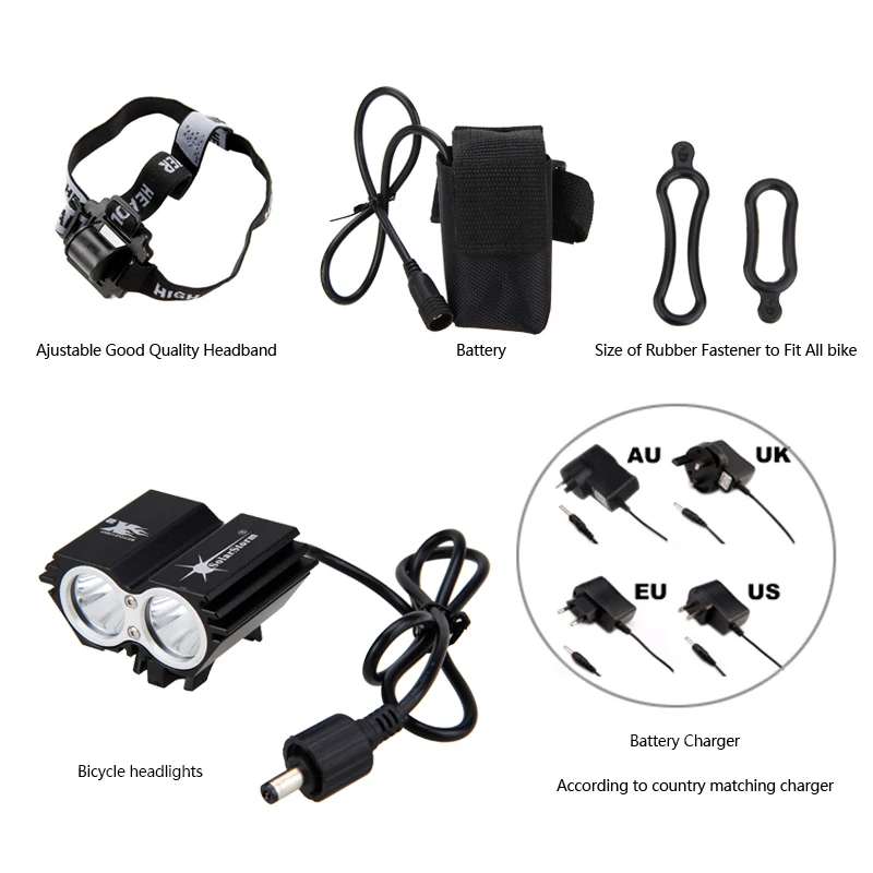 SolarStorm 1000 лм 2x XM-T6 светодиодный передний велосипедный светильник, перезаряжаемый головной светильник с аккумулятором 6400 мАч+ повязка на голову+ зарядное устройство