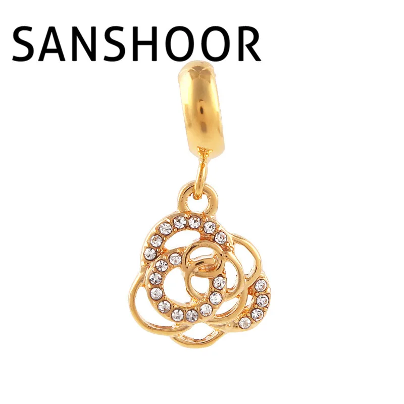 SANSHOOR Jewelry China Garden Flower DIY Chram Fit For Story Leather Warp Bracelet 1pcs | Украшения и аксессуары