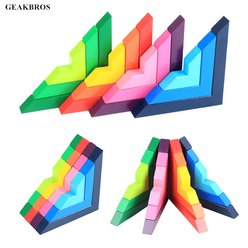 

12Pcs Wooden Rainbow Blocks Wood Building Blocks For Kid Rainbow Building Blocks Montessori Educational Wooden Toy