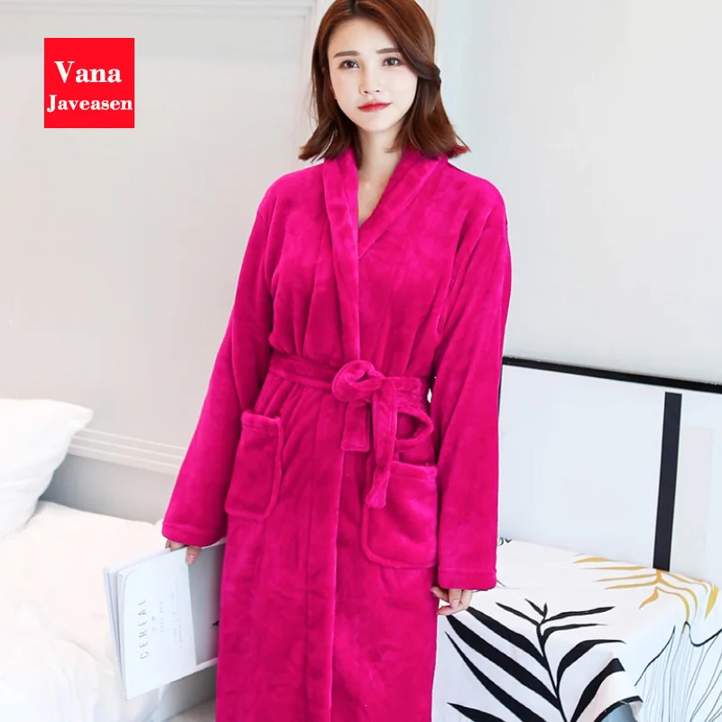 Vana Javeasen Coral Fleece Women Men Bathrobe Pajamas Thicken Warm Autumn Winter Home Couple Sleepwear Turndown Collar Robes